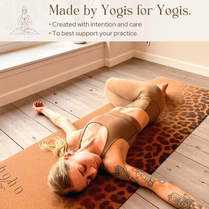 Designer Cork Yoga Mat – Signature Aesthetics on Quality Portuguese Cork with 5mm Solid Tree Rubber Base for Lasting Stability – Non Slip Grip, Odor Free and Non Toxic