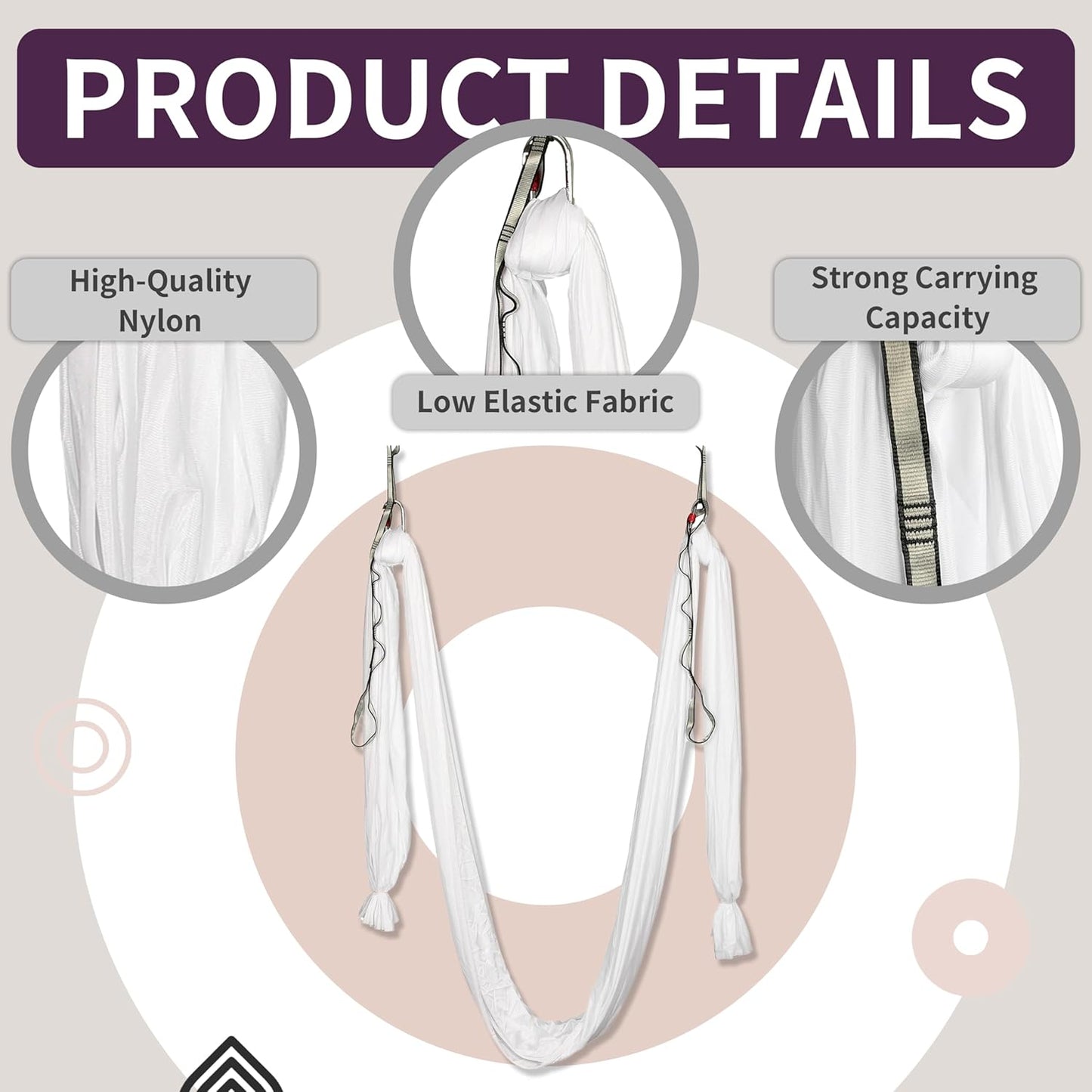 Kojem Aerial Silk Fabric Yoga Swing Kit For Fitness Yoga Inversions Flexibility Core Strength Dance White Nylon Fabric 6.6/13.1 Yards