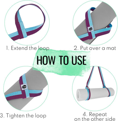 TECEUM Yoga Mat Strap – 30+ Colors – Adjustable Mat Holder Sling Carrier for All Mats [Mat Not Included]