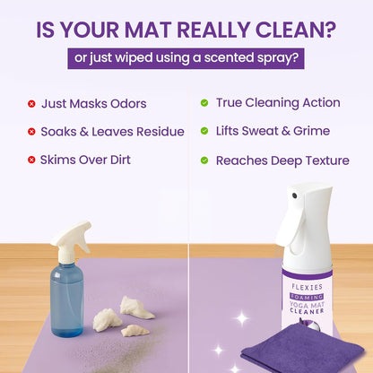 Flexies Foaming Yoga Mat Cleaner Spray Kit, Plant Based Non Toxic Mat Cleaner with Brush and Microfiber Cloth, Yoga Essentials for Women and Men, Pilates Mat Care, Lavender