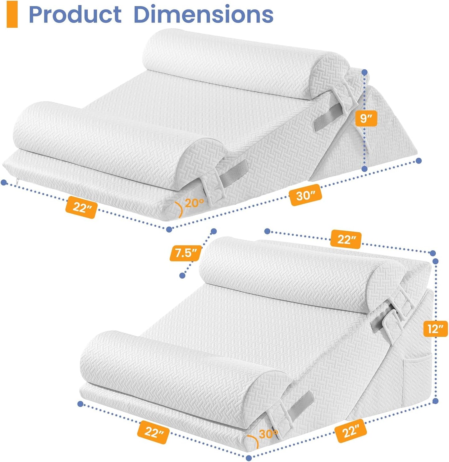 Sasttie Wedge Pillow Set for After Surgery, 2PCS Adjustable Bed Wedge Pillow Headboard with Memory Foam Neck Cushion – for Acid Reflux, Sleeping, Neck & Back Support, Dark Grey