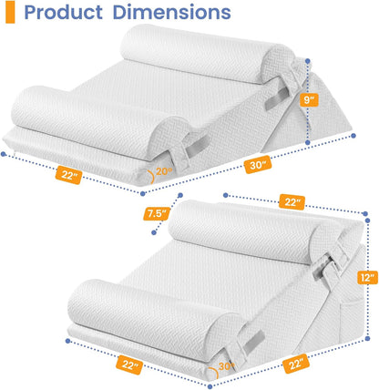 Sasttie Wedge Pillow Set for After Surgery, 2PCS Adjustable Bed Wedge Pillow Headboard with Memory Foam Neck Cushion – for Acid Reflux, Sleeping, Neck & Back Support, Dark Grey