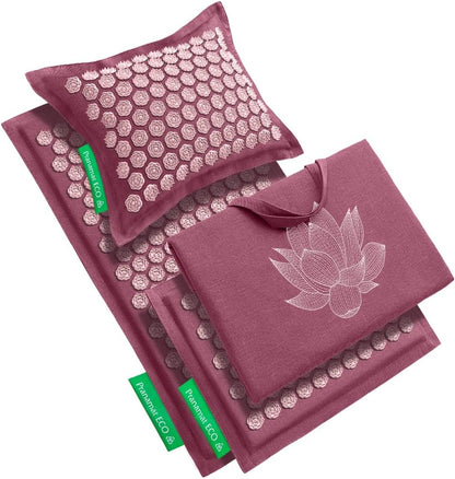Acupressure Large & Small Mat with Pillow and Bag Set, Premium Acupressure Therapy for Pain Relief and Relaxation, Handcrafted in Europe with Sustainable and Natural Materials (Obsidian)