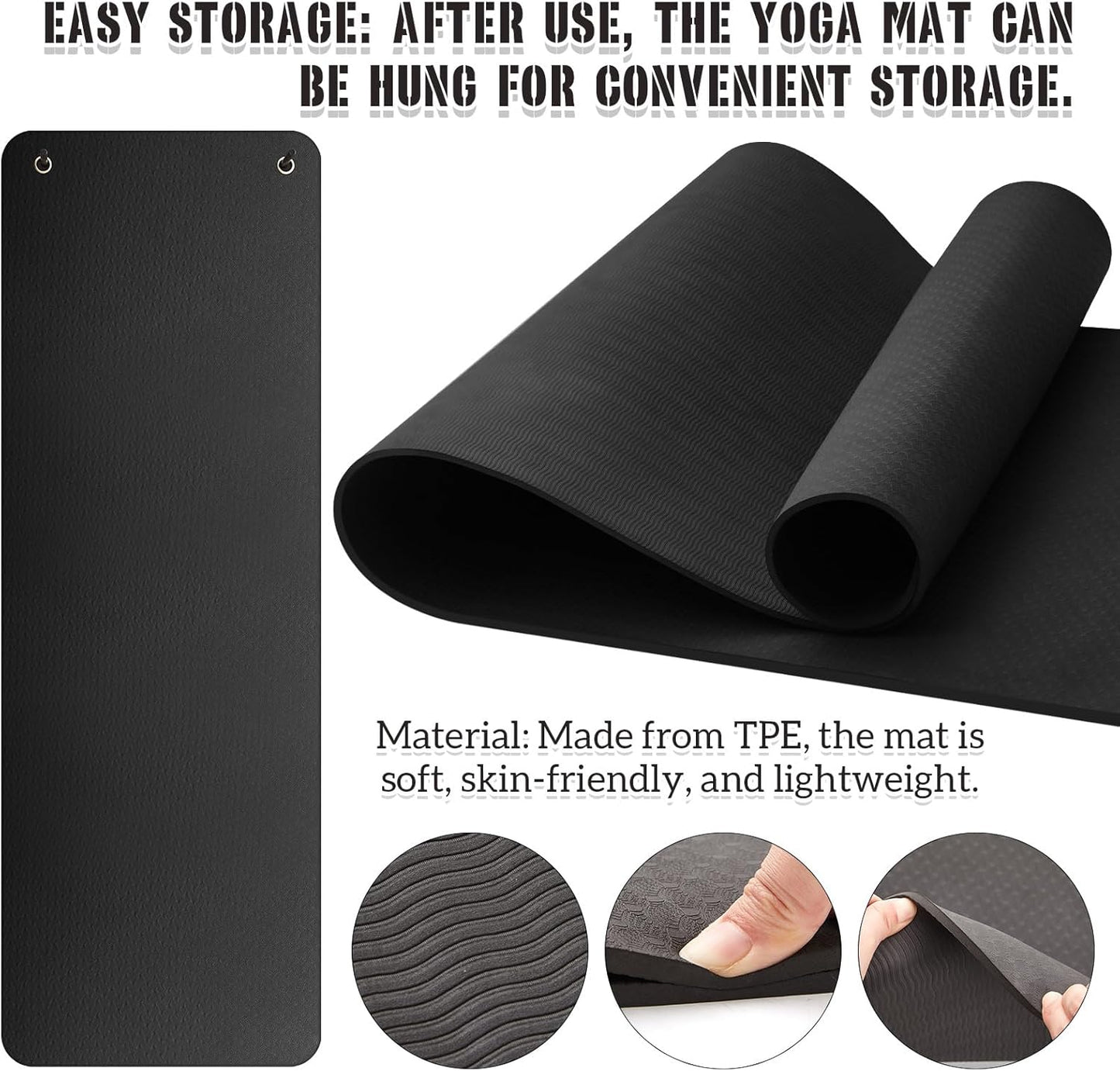Briwooody Hanging Yoga Mat, Exercise Mat Non Slip Thick for Women and Men, Tear-resistant Fitness Pad with Reinforced Holes for Home Gym, Yoga, Pilates,stretching