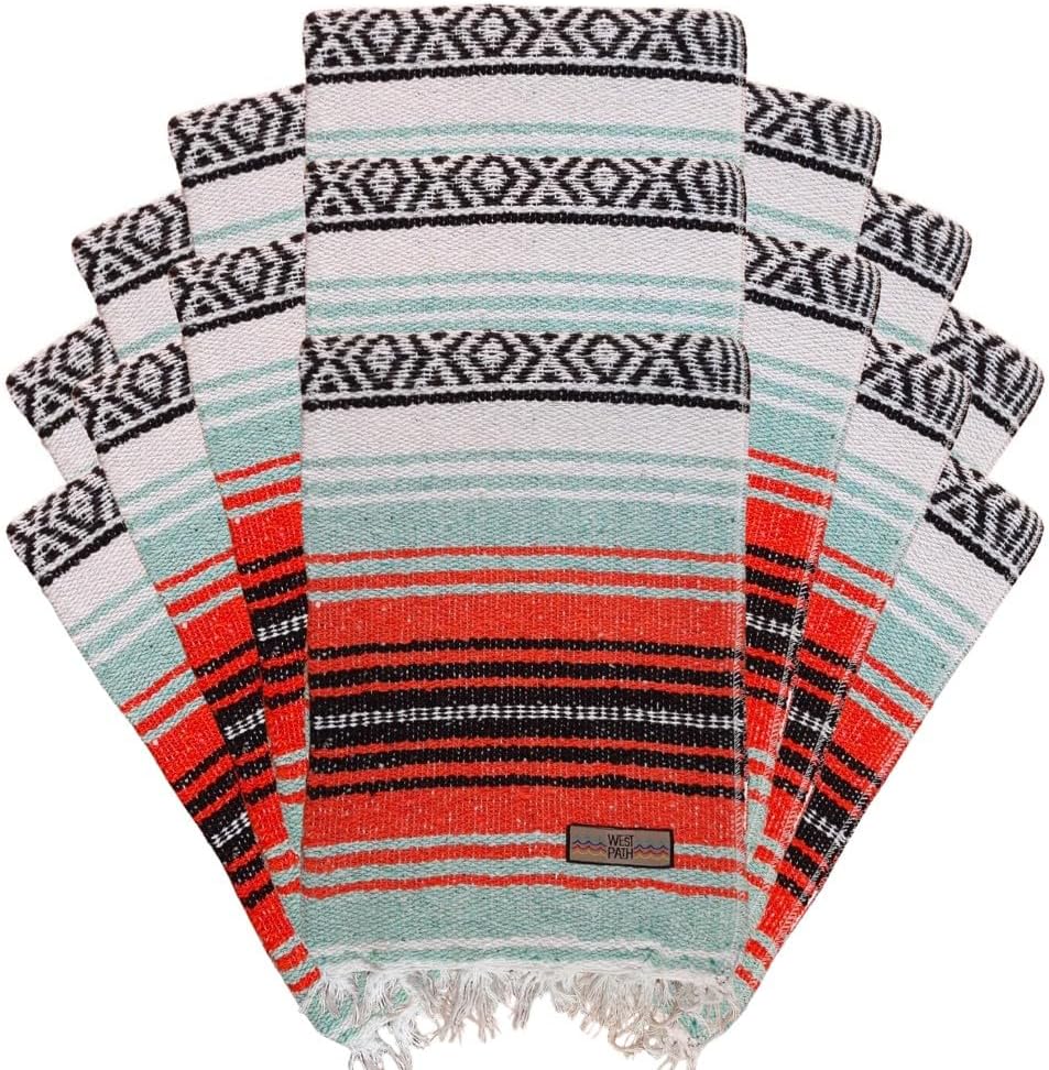 Open Road Goods Bulk Falsa Blankets - Handwoven Authentic Mexican Falsa - Great for Weddings, Yoga, Beach, Picnics, or Mexican Throw! (Tan, 7 Pack)