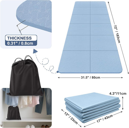 Foldable Yoga Mat for Travel 72"x 32"x 0.32"Inch, 8mm Thick Folding Exercise Mat, Outdoor Non-slip Pilates Mat for Women & Men, Wide Yoga Mat Packable for Workout and Fitness