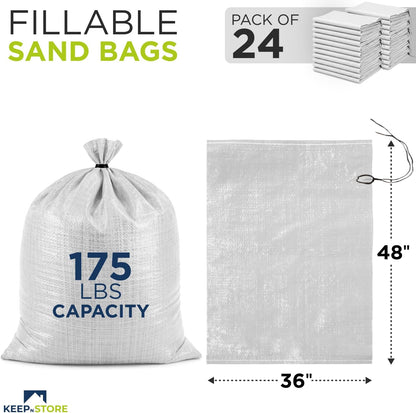Heavy Duty Sand Bags Pack of 3, White Empty Sandbags with Built-In Ties, Woven Polypropylene UV Protection 1600 Hours, Fillable Sand Bags for Flood Control, Weight, 10x14 inches, 15 Pounds Volume