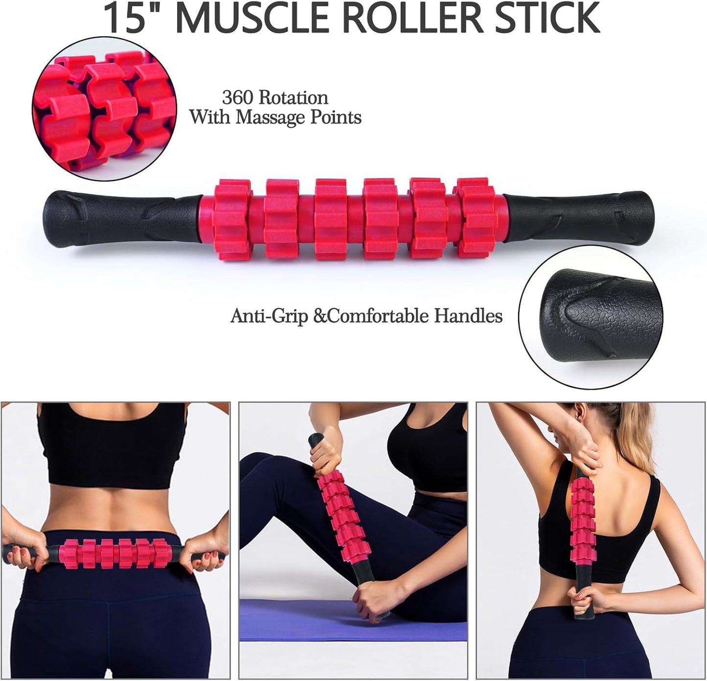 JOYENERGY 5 in 1 Foam Roller Set High Density Foam Roller Patented, Massage Stick, Massage Ball, Resistance Band for Deep Muscle Massage Pilates Yoga, Fitness for Trigger Point Release