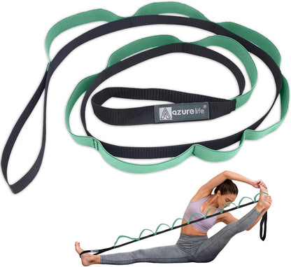 A AZURELIFE Half-Elastic Stretch Straps with 11 Loops, Stretching Strap for Physical Therapy, Multi-Loop Yoga Strap Fitness Exercise Strap for Yoga, Pilates, Dance, Flexibility&Exercise