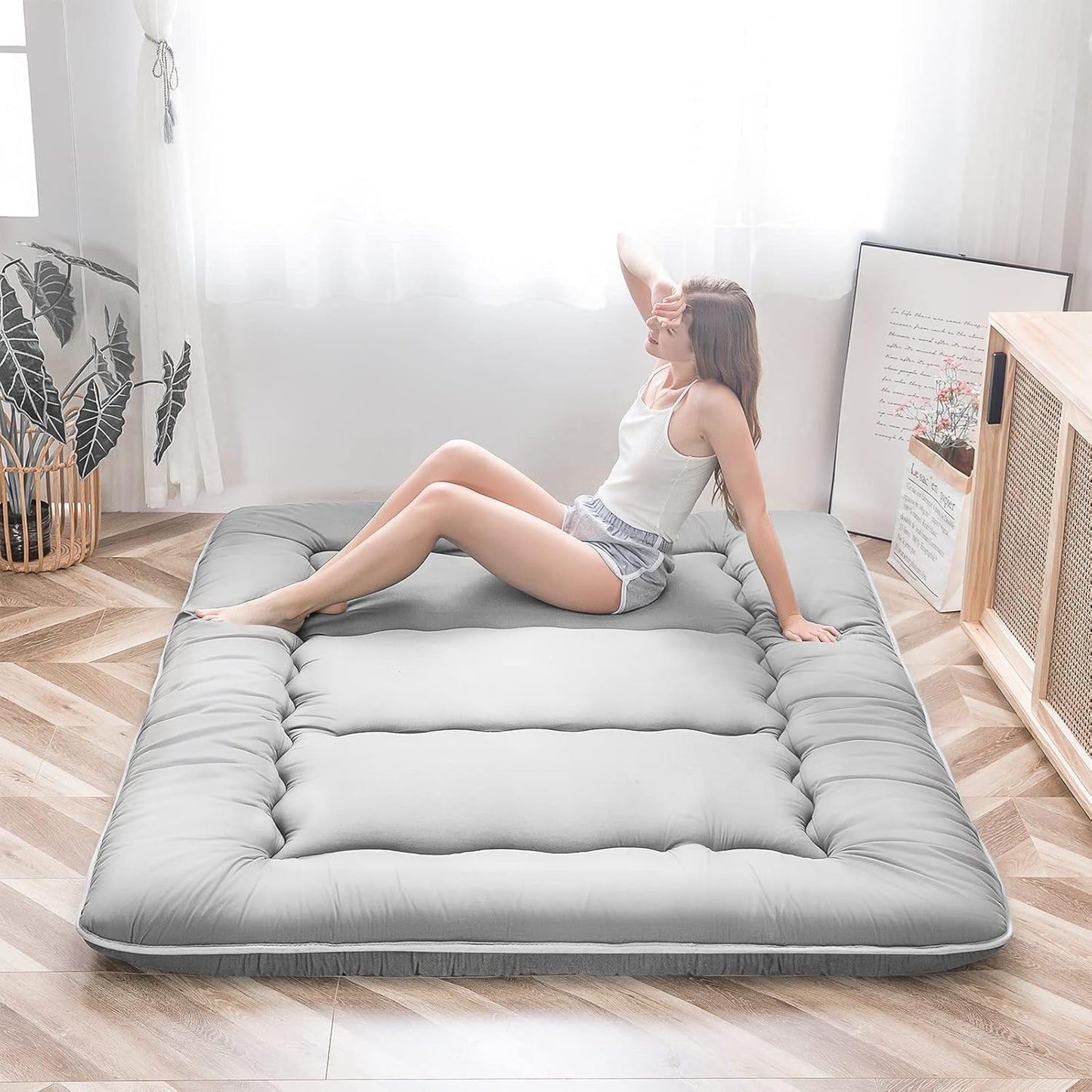 MAXYOYO Bohemian Retro Mattress Boho Floral Japanese Futon Mattress Tatami Floor Mat Foldable Portable Camping, Sleeping Pad, Lounger Couch Bed Full Size