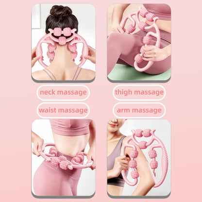 Multi-Function Body Massage Roller, Pink 9-Wheel Design, 26cm/10.24inch, for Neck Thigh Waist Arm Massage, Yoga Fitness Tool