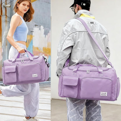 Suruid Travel Yoga Duffel Bag with Shoes Compartment Sports Gym Handbag with Dry Wet Separated Pocket for Training Men and Women, Overnight /Weekender Bag - Pink