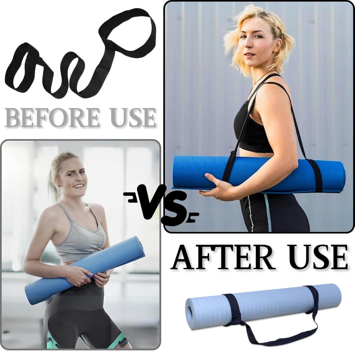 FENMORE 2 Pcs Yoga Mat Straps, Black Yoga Mat Straps For Women and Men, Yoga Mat Carrying Strap Sling, Adjustable Loops for all Mat Sizes Multipurpose Lightweight (Mat Not Included)