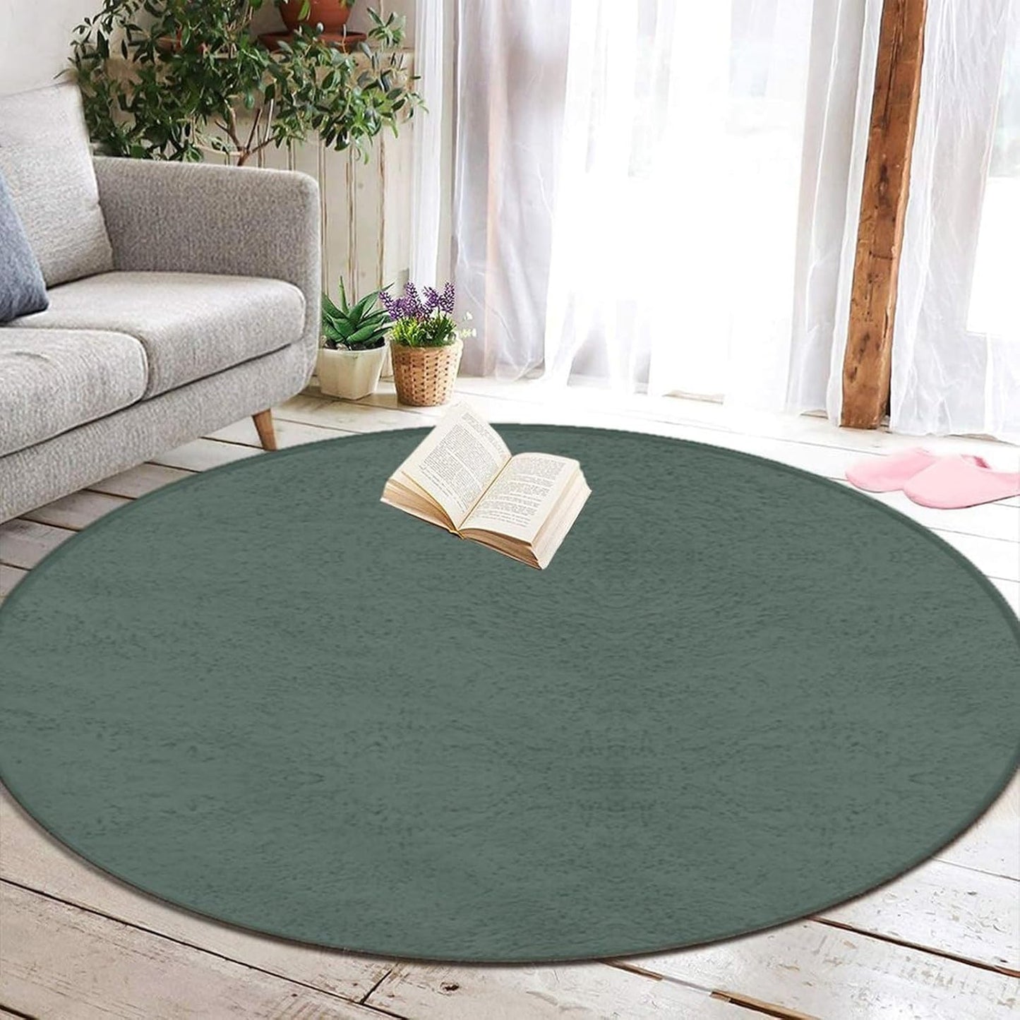 Machine Washable Modern Round Area Rug, Room Sofa Yoga Soft Round Carpet, Home Decor Non Slip Kitchen Office Circle Rug Grey, 24inch