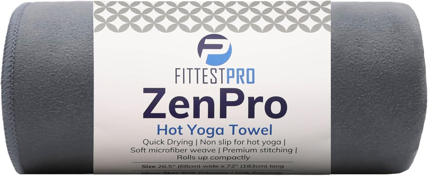 Fittest Pro Non-Slip Hot Yoga Towel with Super-Absorbent Soft Suede Microfiber in Many Colors, for Bikram Pilates and Yoga Mats. (72.00 x 26.50) Frosted Blue
