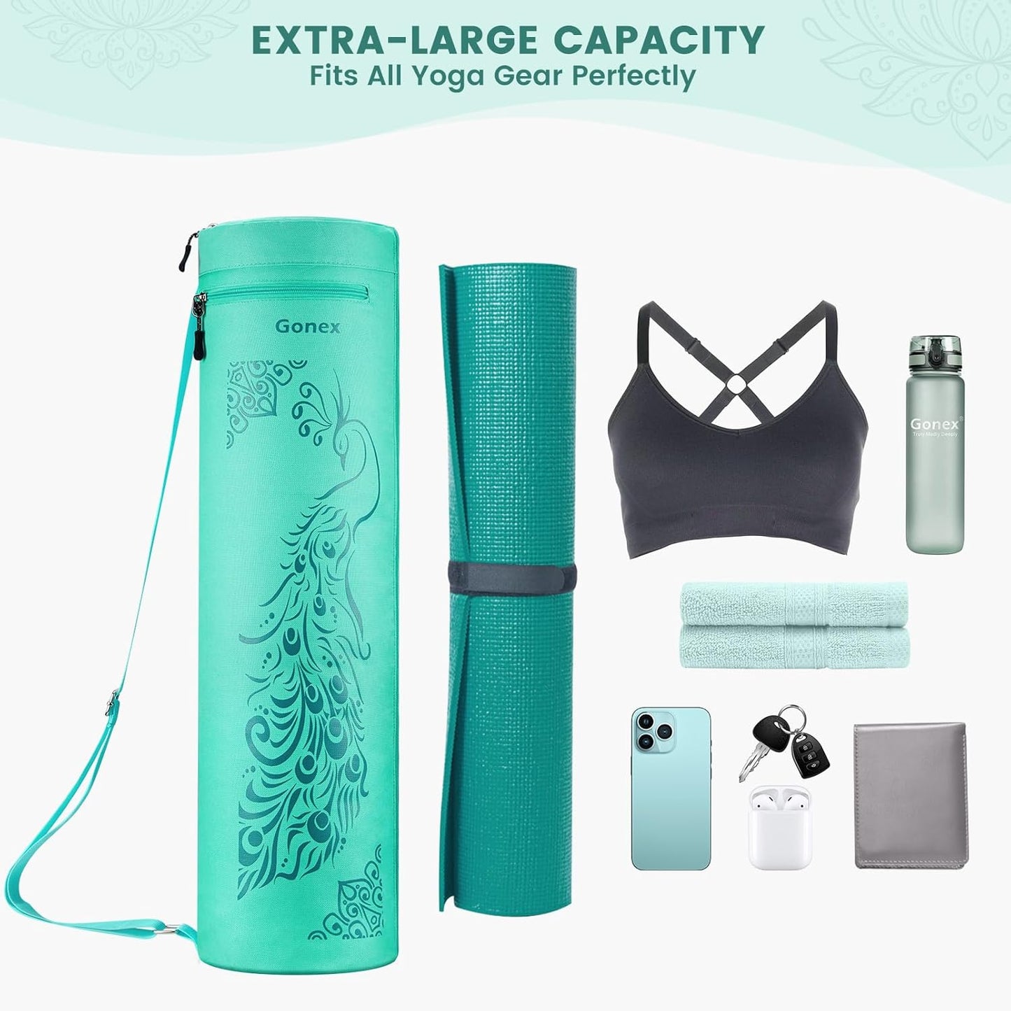 Gonex Yoga Mat Bag, Yoga Mat Carrier Full-Zip Exercise Yoga Mat Carry Bag for Women Men with 2 Multi-Functional Storage Cargo Pockets Extra Wide Adjustable Shoulder Strap