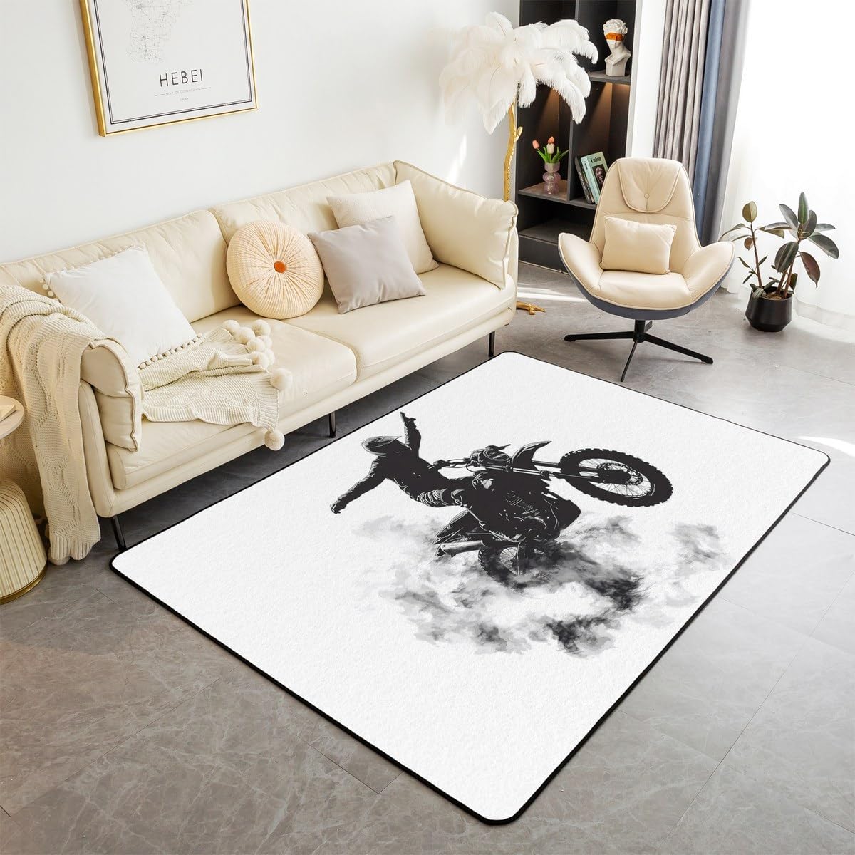Feelyou Dirt Bike Area Rug 3x5 Kids Extreme Sports Green Honeycomb Living Room Rugs for Bedroom Boys Girls Teens Racing Motocross Rider Decorative Carpet Rug Non-Slip Motorcycle Indoor Floor Mat