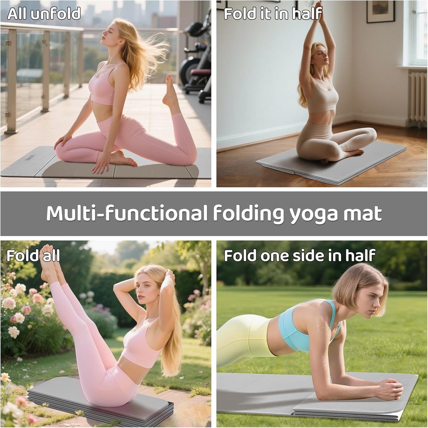 Foldable Yoga Mat Exercise Mat for Home Workout, Comfortable and Durable, 8mm Thick Portable Folding Mat, Non-Slip, Pilates Mat Thick, Outdoor Use, Meditation, Travel, Camping (71"x24" x 0.3") (Milk Coffee + Black) (Brown+Black)