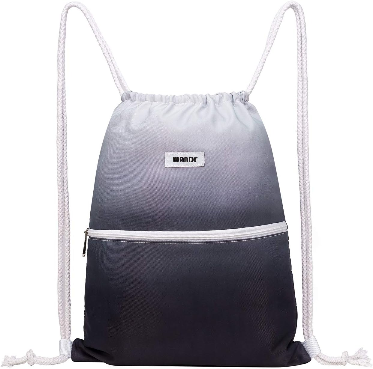 WANDF Drawstring Backpack String Bag Sackpack Cinch Water Resistant Nylon for Gym Shopping Sport Yoga (Black)