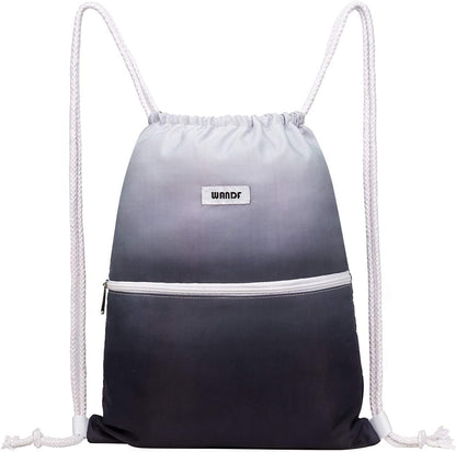 WANDF Drawstring Backpack String Bag Sackpack Cinch Water Resistant Nylon for Gym Shopping Sport Yoga (Black)