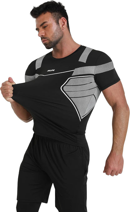 BUYJYA 5Pcs Men's Compression Pants Shirt Top Long Sleeve Jacket Athletic Sets Gym Clothing Mens Workout