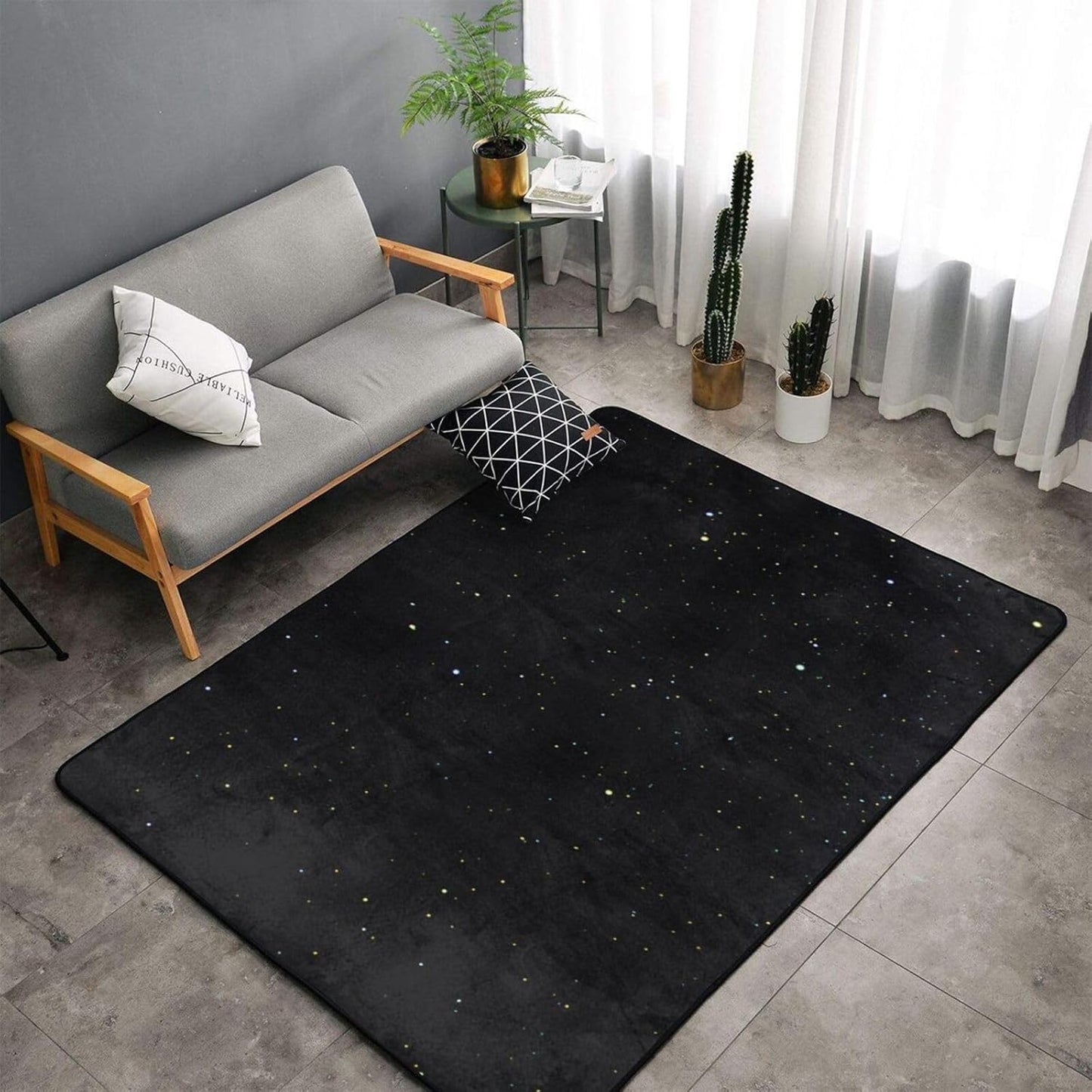 Black Starry Star Sky Large Carpet Rugs Washable Area Rugs Non-Slip Yoga Mat Bedroom Playroom Classroom Nursery Room Ultra Soft Indoor Carpet 39.5 X 59 Inch