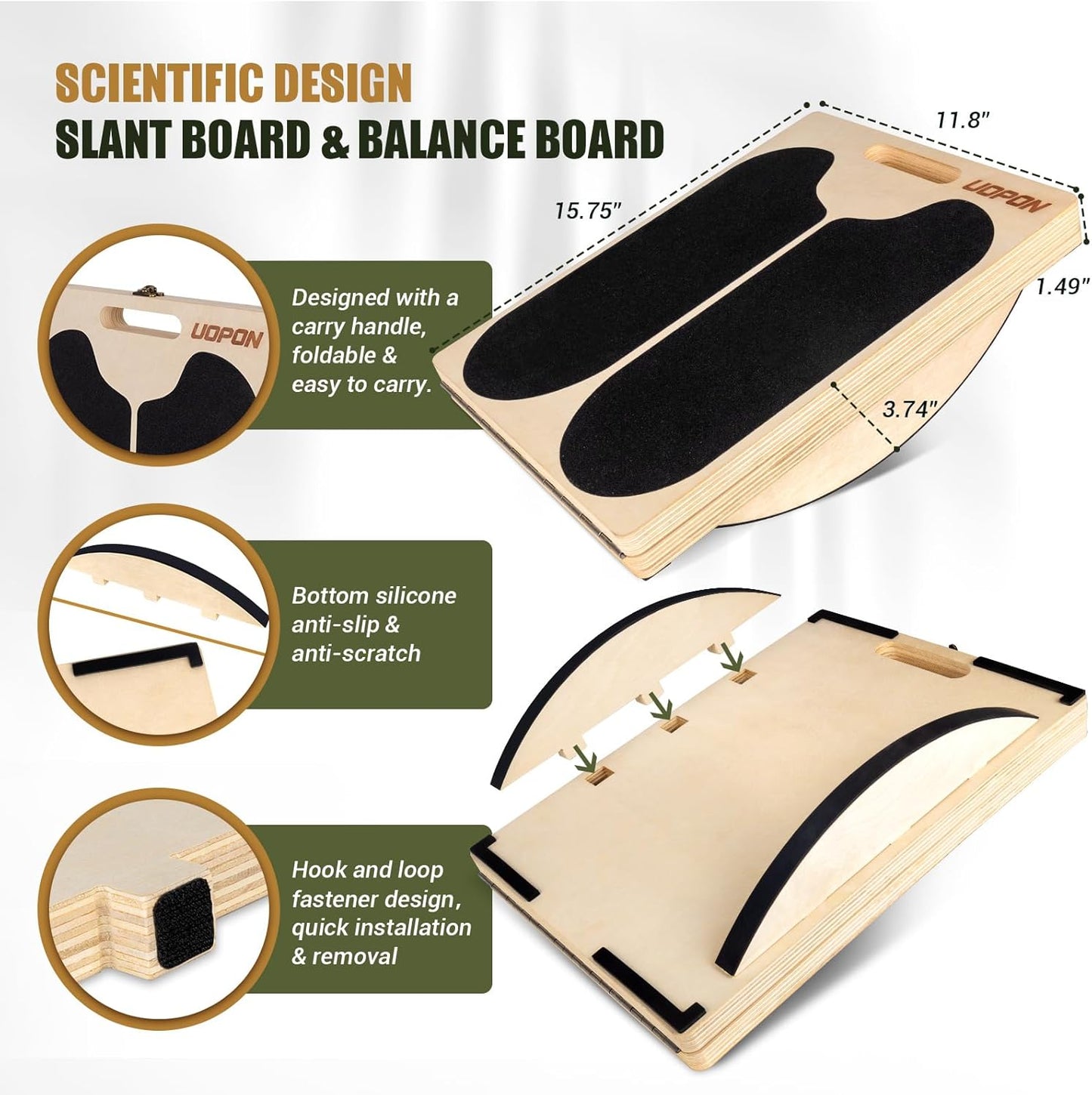 Slant Board for Calf Stretching, Adjustable Portable Wooden Incline Board for Calf Stretcher with Training Poster, 300 Lbs Weight Capacity Calf Stretch Wedge for Leg, Knees, Heel, Ankle & Stretching