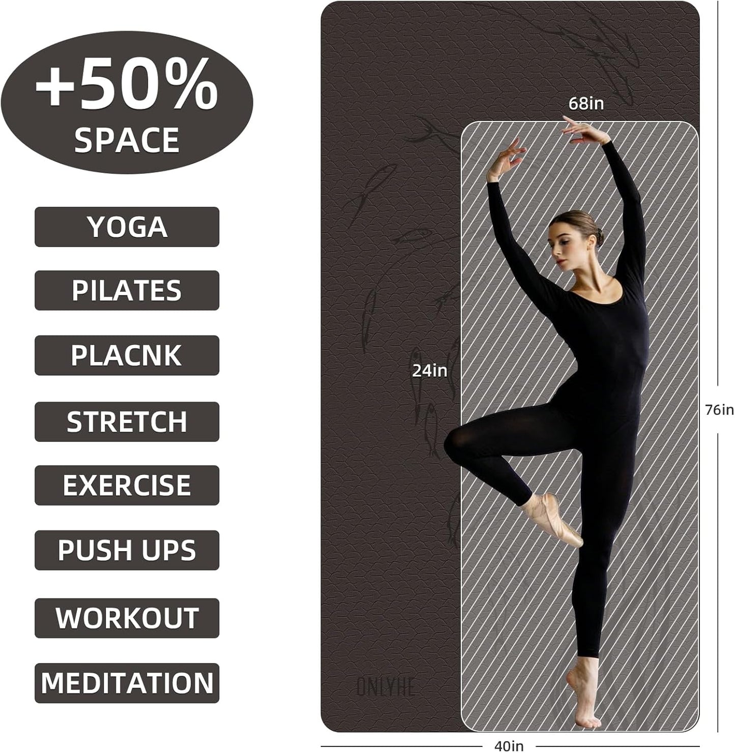 Extra Wide Thick Yoga Mat for Women and Men 76"x 40"x 10mm TPE Exercise Mat, Large-sized Non-slip Gym Yoga Mat,Workout mat,Pilates