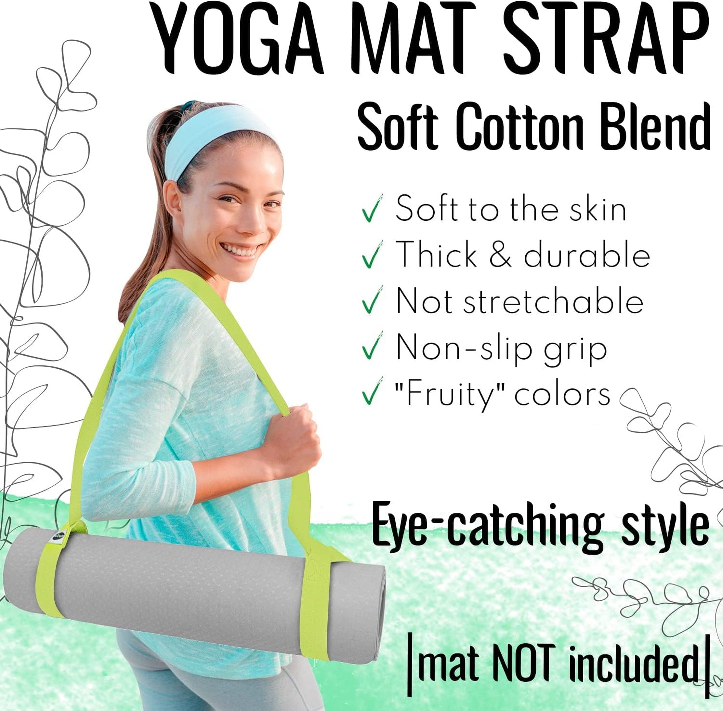 TECEUM Yoga Mat Strap – 30+ Colors – Adjustable Mat Holder Sling Carrier for All Mats [Mat Not Included]