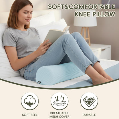 SPRING SEAON Half Moon Bolster Knee Pillow for Back Sleeping Memory Foam Leg Pillow for Ankle and Foot Comfort Under Knee Pillow for Side Sleepers Machine Washable Cover(17" x 7.5" x 4.3")