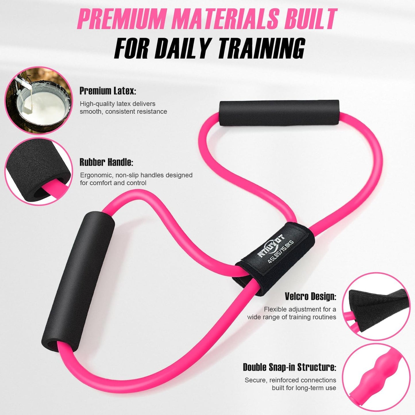 Upgraded Durable Pedal Resistance Band with Handle and Figure 8 Resistance Band Set, Stretch Bands for Exercise, Full Body Workout Equipment for Core Abs Waist Arms Back Stretching Training