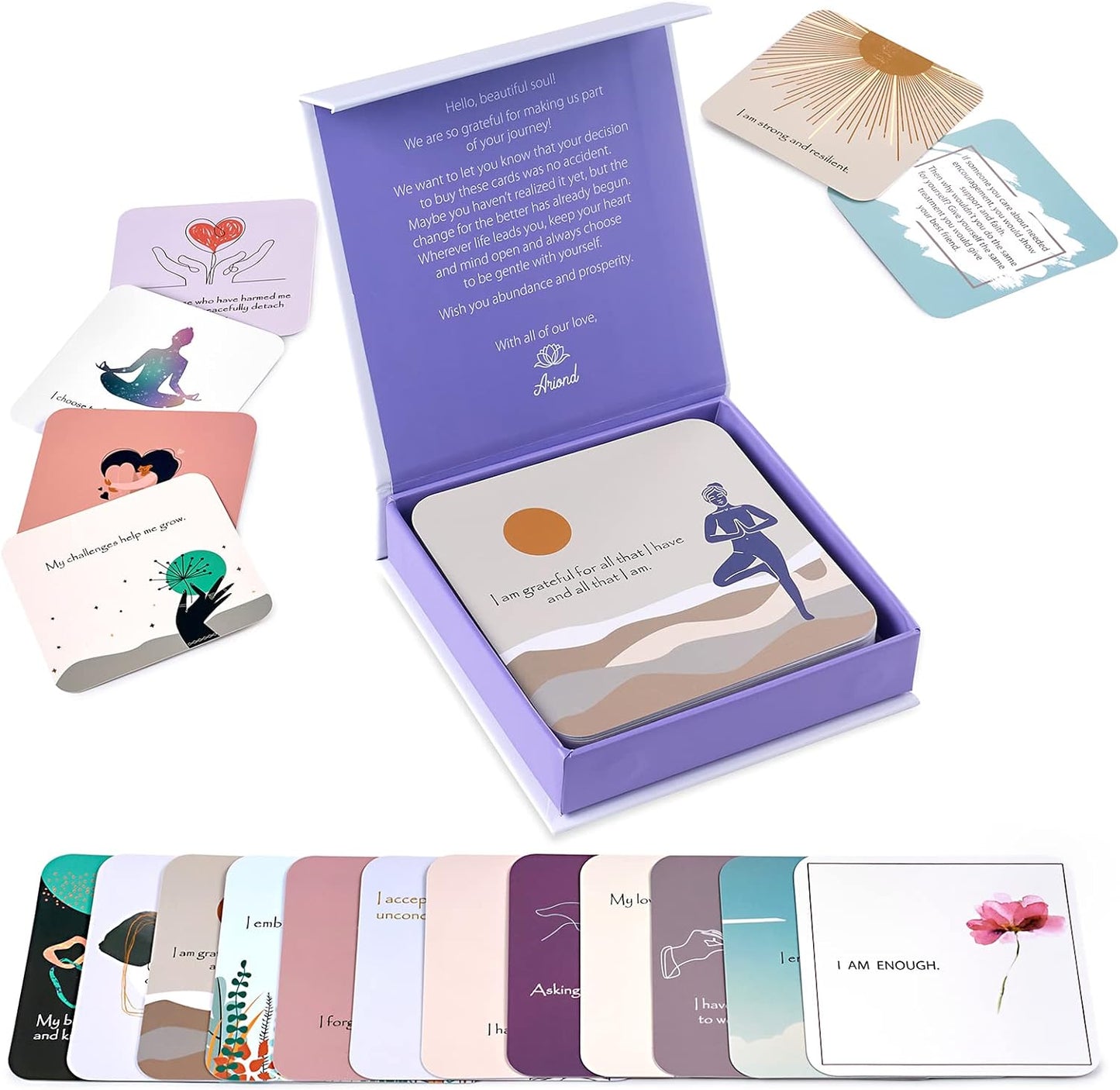 Ariond Happier Me Positive Affirmation Cards for Women - Daily Motivational & Mindful Prompts - Intentional Women Empowerment Gifts Inspirational Deck For Meditation, Yoga, & Gratitude