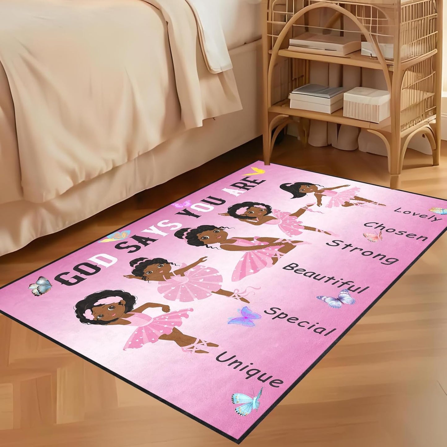 Black Girl Area Rug for Bedroom African Black Girls Floor Rugs for Living Room Playroom Cartoon Art Home Decor Soft Yoga Mats for Women Afro Purple 47" x 31" (2.7 x 3 Feet)