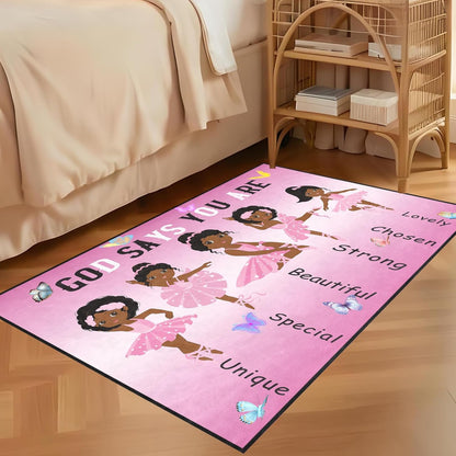 Black Girl Area Rug for Bedroom African Black Girls Floor Rugs for Living Room Playroom Cartoon Art Home Decor Soft Yoga Mats for Women Afro Purple 47" x 31" (2.7 x 3 Feet)