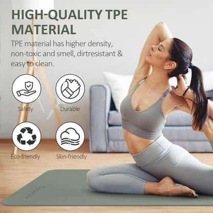 Gruper Yoga Mat Non Slip, 72"L x 24"W x 0.24"/0.32"TH, Anti-Tear Exercise Mat with Carrying Strap and Bag, Pro TPE Yoga Mats for Women, Workout Mats for Home, Pilates and Floor Exercises
