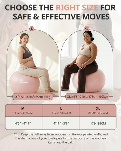 Trideer Pregnancy Birthing Ball, 1.7mm Extra Thick Yoga Ball for Maternity, Labor, Physio, Recovery, Exercise Guide & Daily Comfort Tips for All Trimesters, 1000LB Anti-Burst Non-Slip Stability Ball