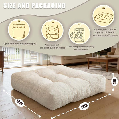 Meditation Cushion Set of 2, Large Floor Cushions for Adults, Thick Square Floor Sitting Pillow with Tufted Cover for Tatami Living Room Fireplace, Navy Blue 18x18 in