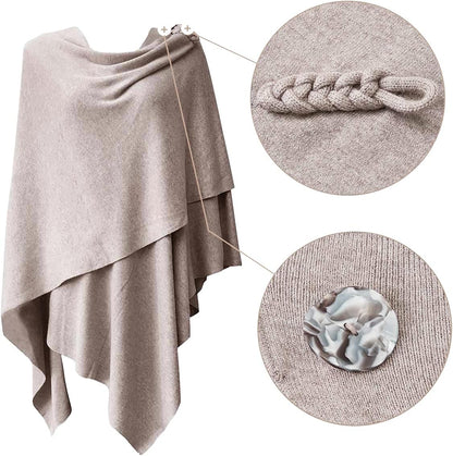PULI Womens Large Cross Front Poncho Sweater Wrap Topper Knitted Elegant Shawls Cape for Fall Winter