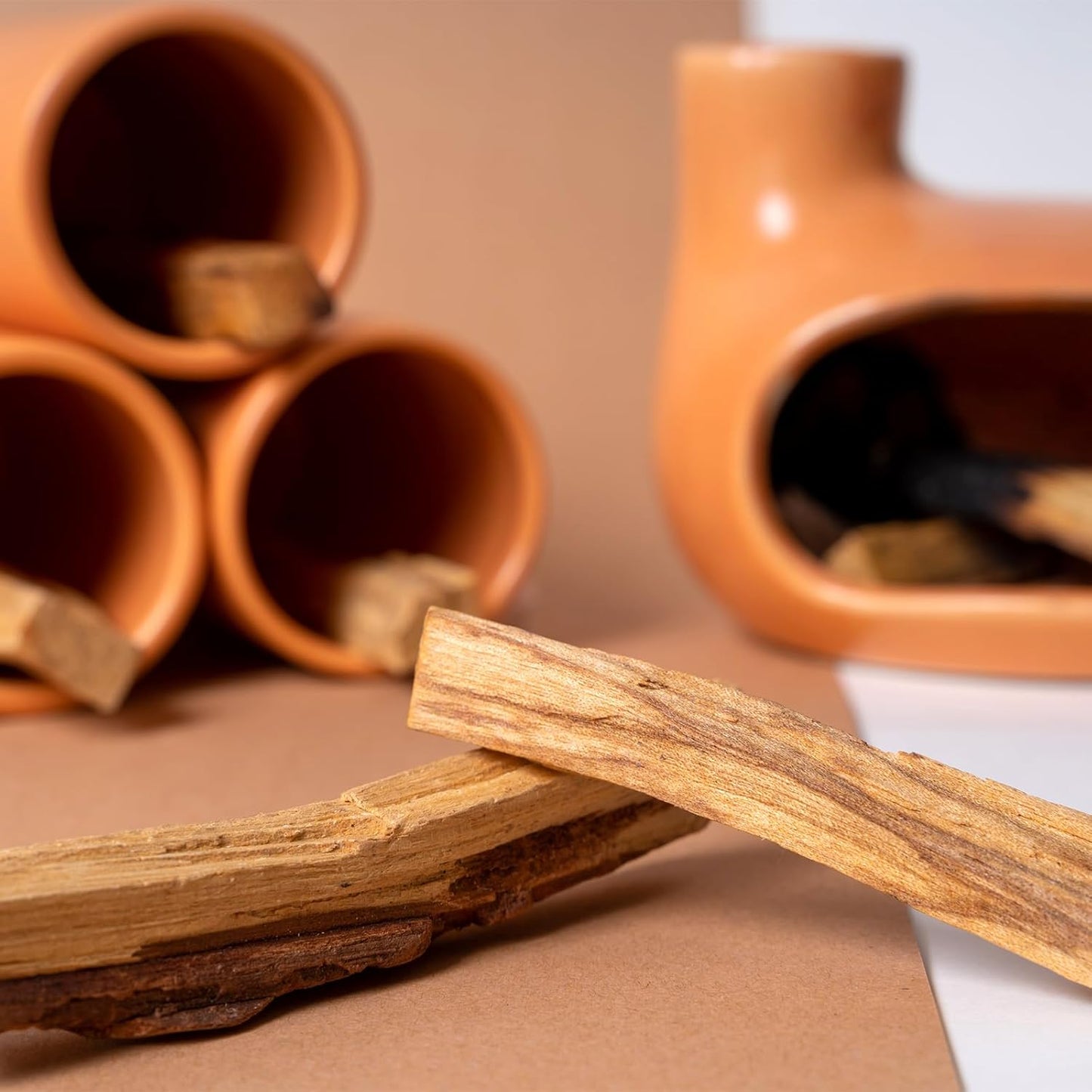MOUGIGI Terracotta Palo Santo Holder - Modern Chiminea Incense Burner for Yoga, Meditation, and Energy Cleansing - Wood Sticks Dish, Sage Ash Catcher, Smudge Bowl, Cone Burner - Unique Meditation Gift
