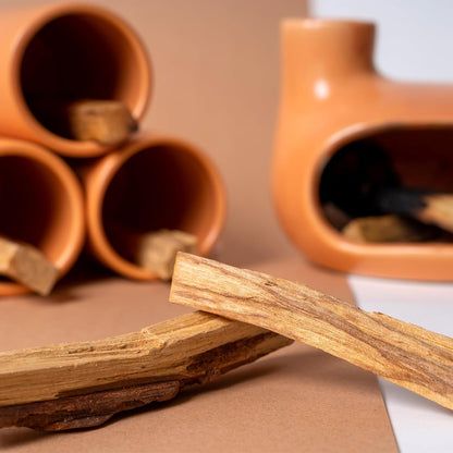 MOUGIGI Terracotta Palo Santo Holder - Modern Chiminea Incense Burner for Yoga, Meditation, and Energy Cleansing - Wood Sticks Dish, Sage Ash Catcher, Smudge Bowl, Cone Burner - Unique Meditation Gift
