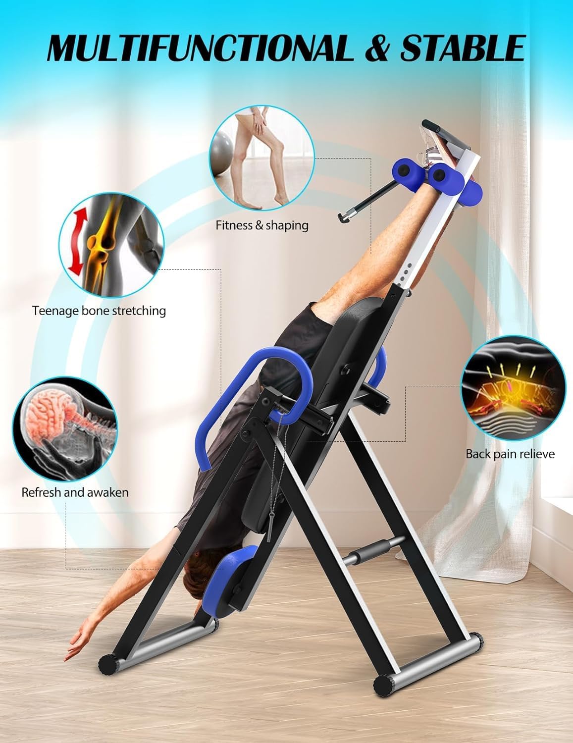 YOLEO Gravity Inversion Table for Back Pain Relief 2026 New Inversion Table w/Lumbar Support Easy to Assemble Back Stretcher Machine 300 lbs