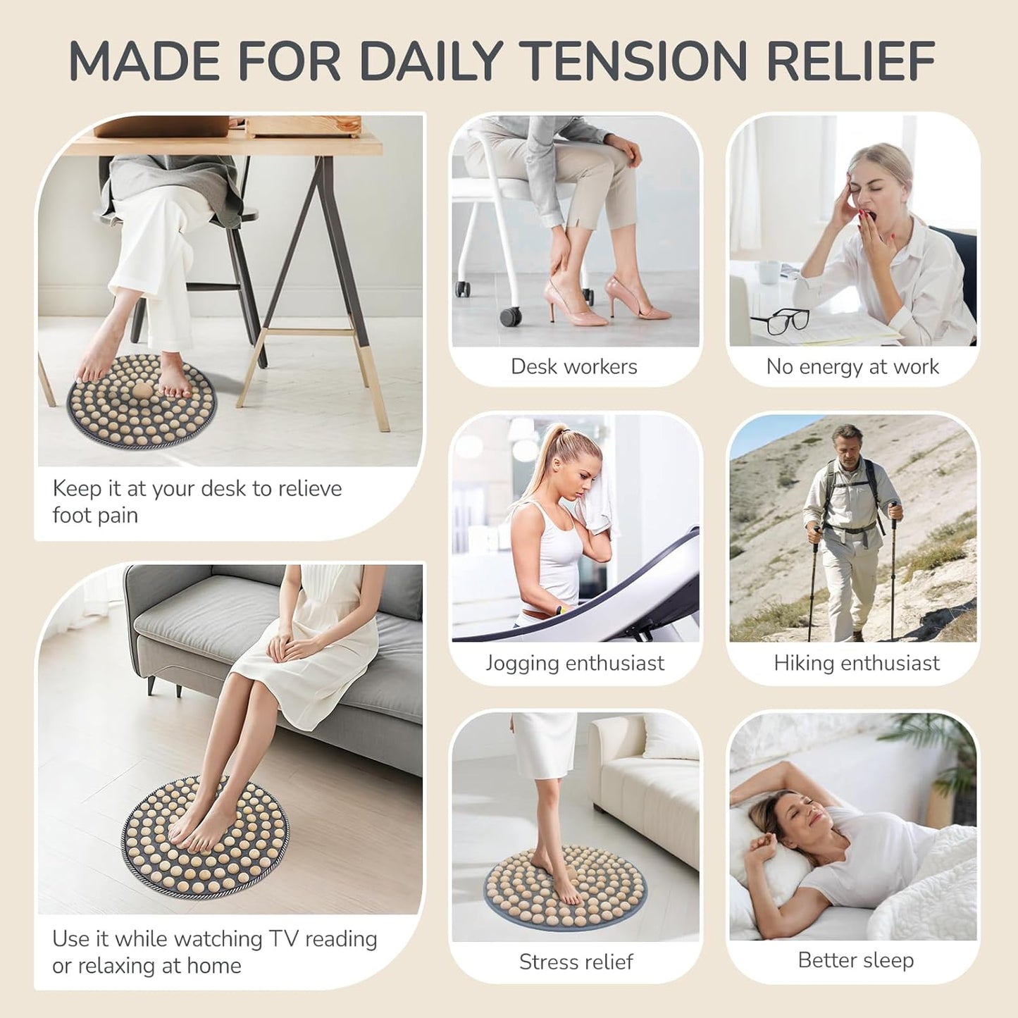 Wood Foot Acupressure Mat - Ergonomic Foot Massager Mat for Feet Relax, Wood Massage Tool -Foldable Pressure Point Pad