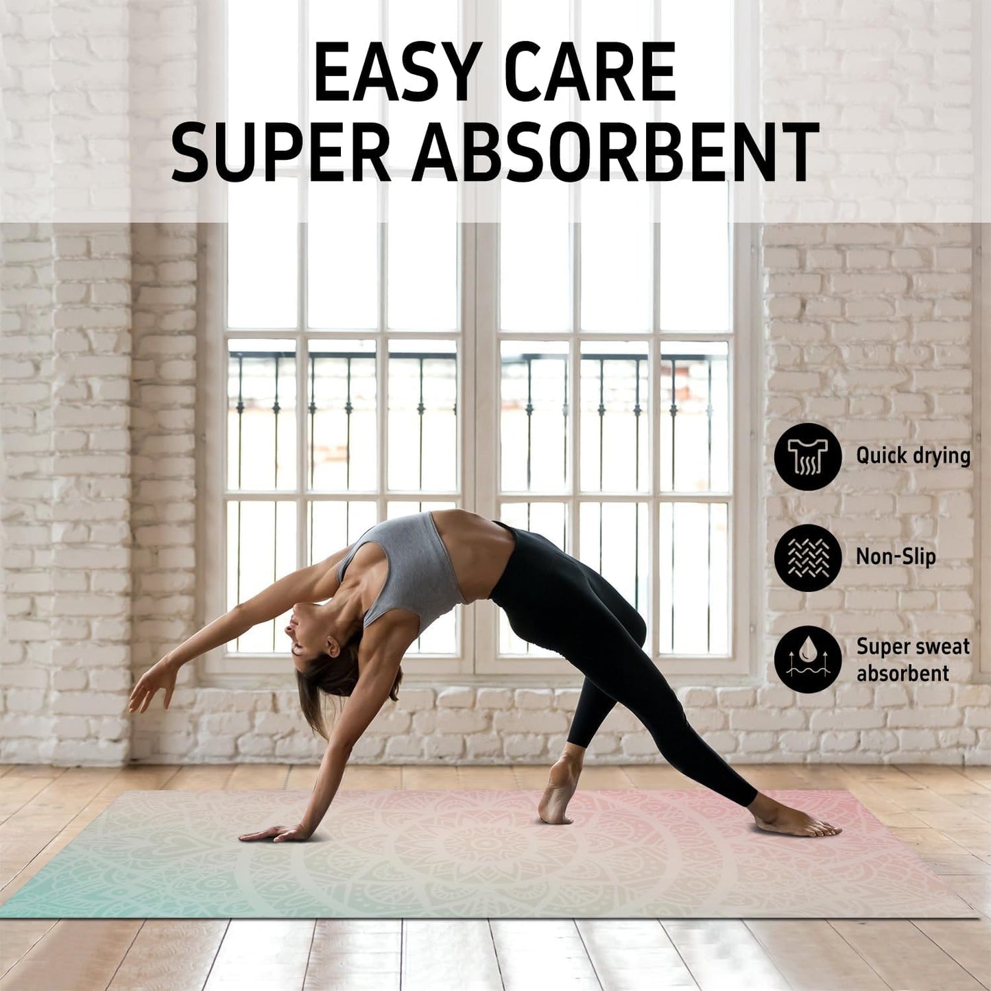 Hot Yoga Mat Towel with Corner Pockets Yoga Towels for Hot Yoga Non Slip with Travel Bag Sweat Absorbent Yoga Blankets Mat Cover for Workout Gym 70"x26" (Mountain-01, 70x26)