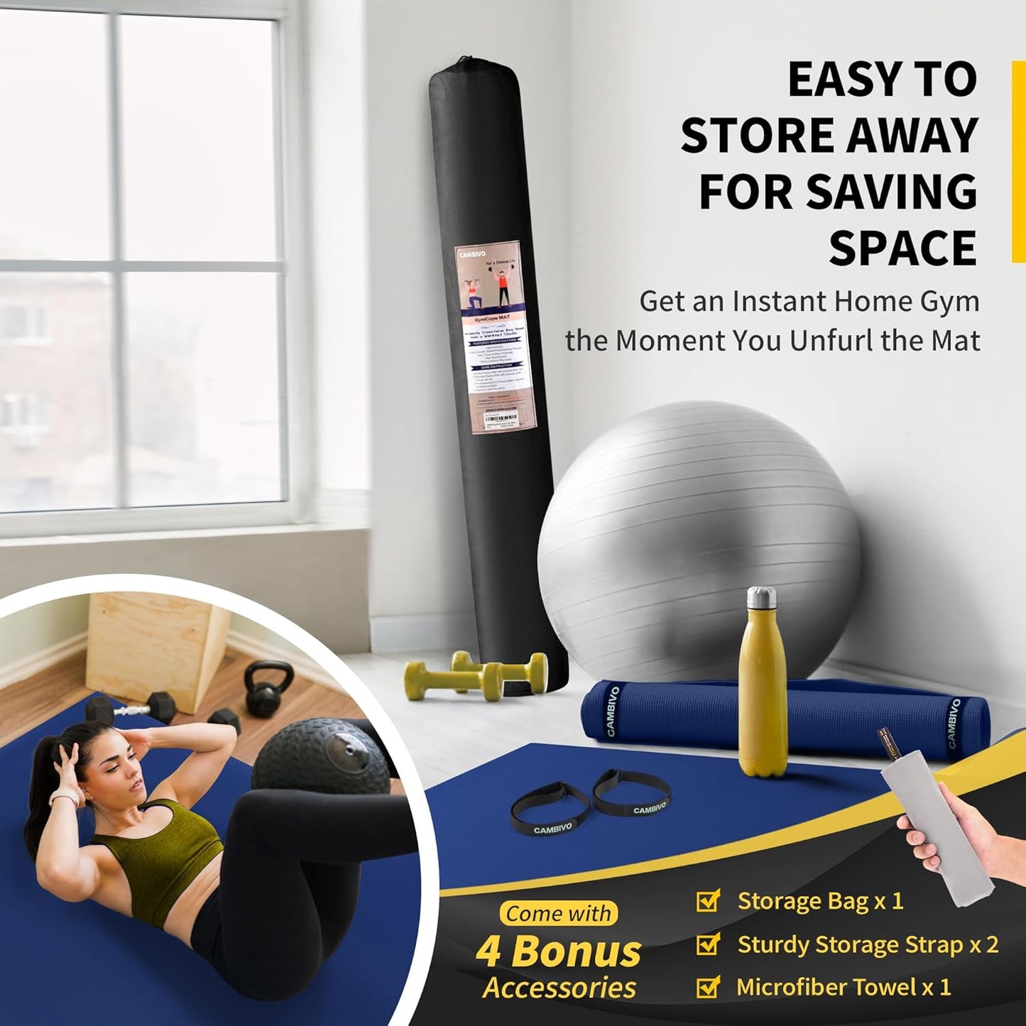CAMBIVO Large Exercise Mat for Home Workout, 8'x6'/7'x5'/6'x4' (7 mm) Extra Thick Exercise Mat for Home Gym, Shoe-Friendly, Non-Slip Gym Mat for Jump Rope, Weights, Cardio, Fitness