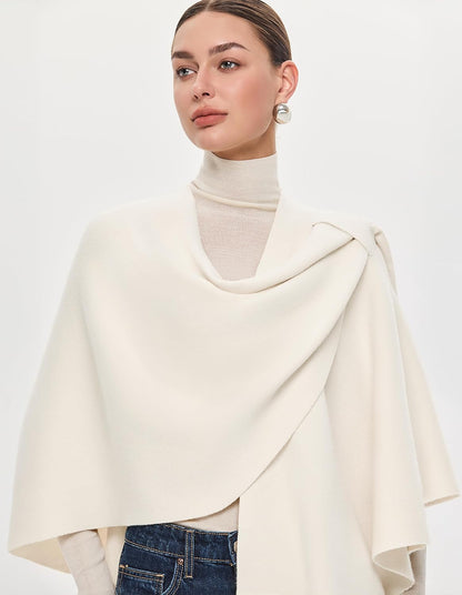 PULI Womens Large Cross Front Poncho Sweater Wrap Topper Knitted Elegant Shawls Cape for Fall Winter