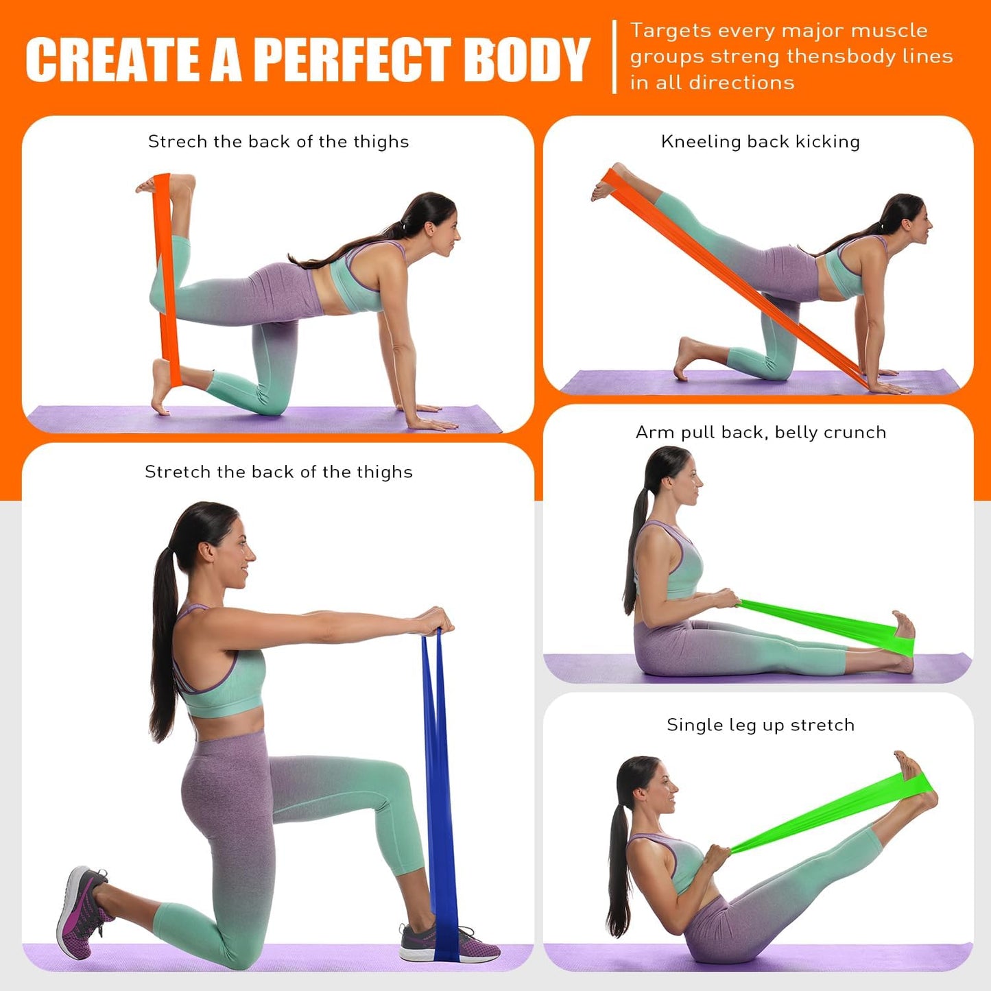 HPYGN 3 Levels Non-Latex Exercise Bands for Physical Therapy & Yoga, Professional Resistance Bands Set for Working Out, Strength Training, Pilates & Rehab, TPE Elastic Stretch Bands for Seniors, Women