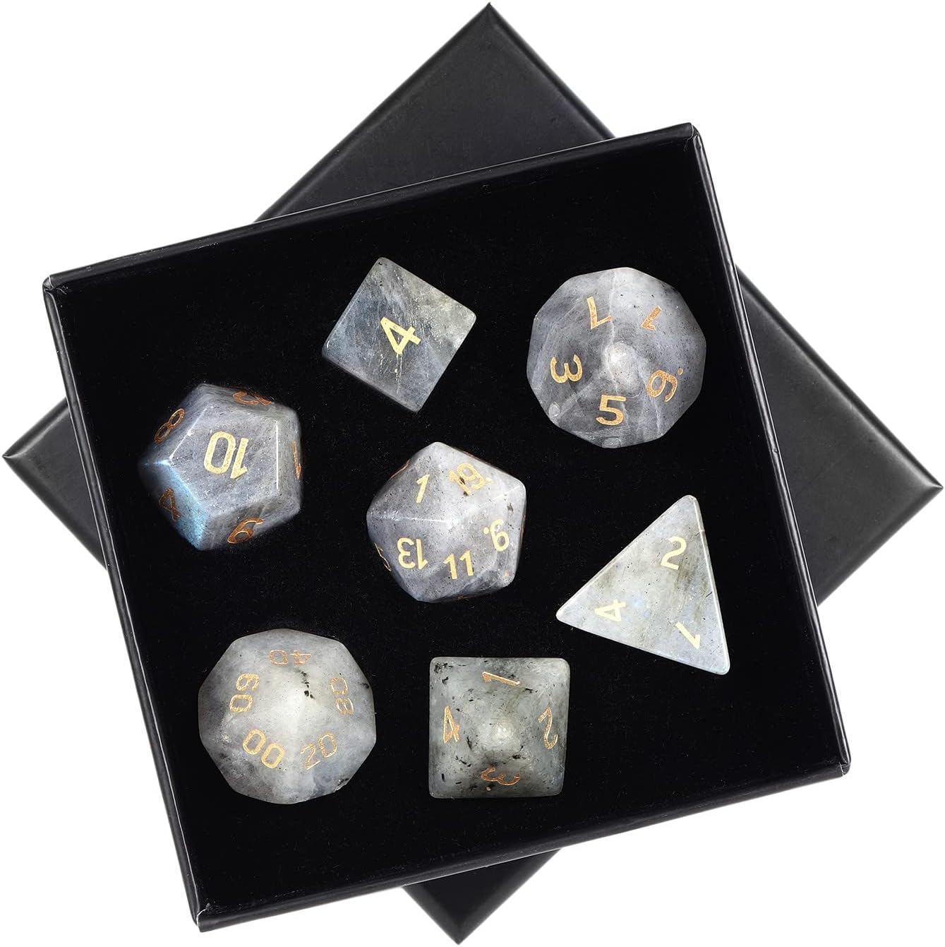 mookaitedecor 7 PCS Blue Howlite Turquoise Crystal Polyhedral DND Dice Set, Polished Tumbled Stones Dices for RPG MTG Table Games Home Decoration