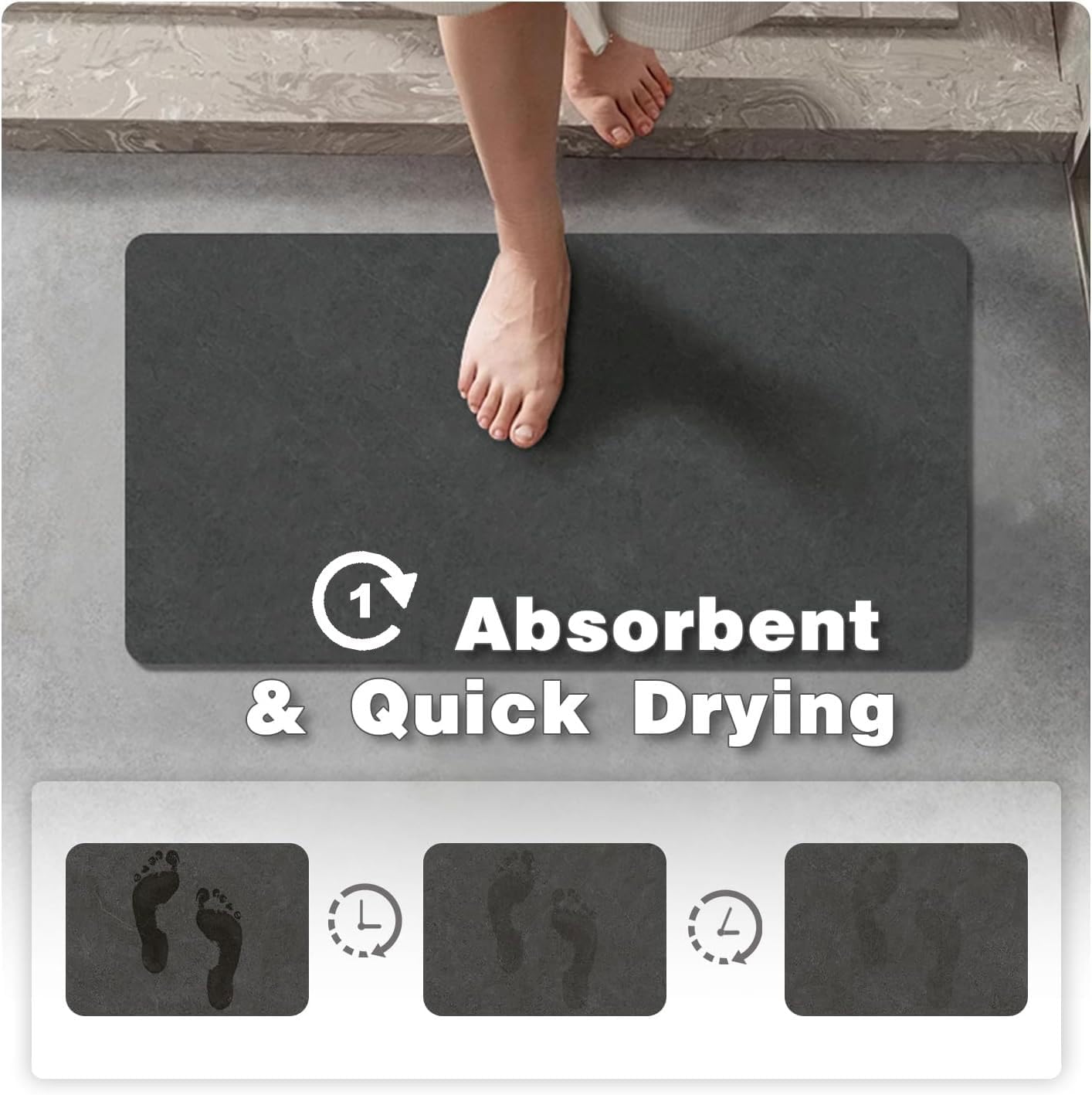 TYUU Bath Mat, Bathroom Rugs Non Slip Washable Thin Absorbent Quick Dry Bath Mat Fits Under Door Bathroom Floor Mat Perfect for Bath, Shower, or Sink 24"x36" Dark Grey