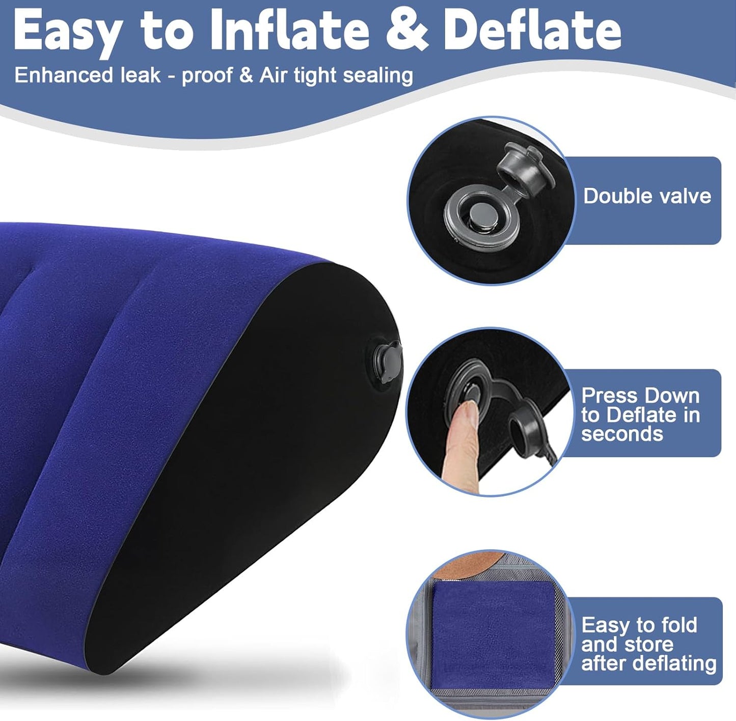 Prosixtoy Portable Wedge Pillow Inflatable Cushion - Body Positioners Lightweight Wedge Pillow for Sleeping, Leg Elevation, Use in Bed, Travel, Camping, Fast Inflating Deflation (Black)