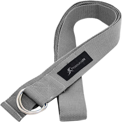 ProsourceFit Metal D-Ring Yoga Strap 8’ Durable Cotton for Stretching and Flexibility